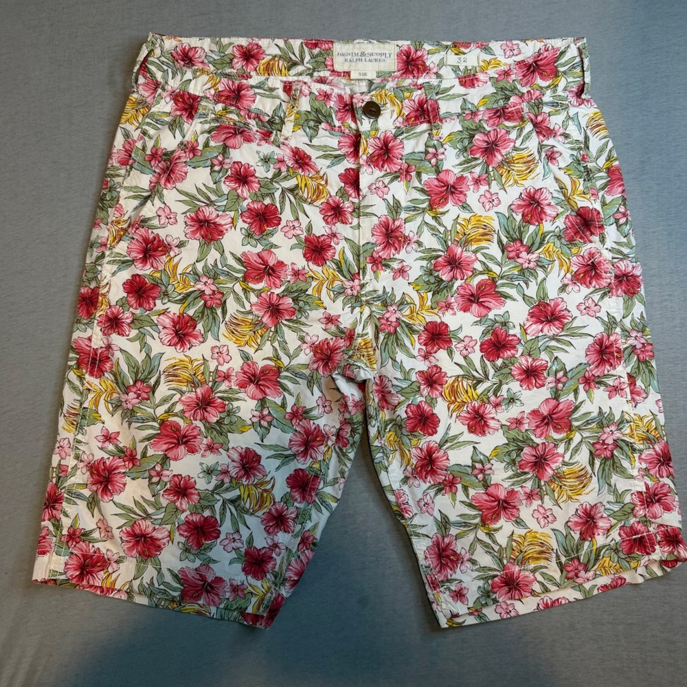 Denim & Supply Ralph Lauren Mens 32 Tropical veg Floral‎ Chino Shorts Pink